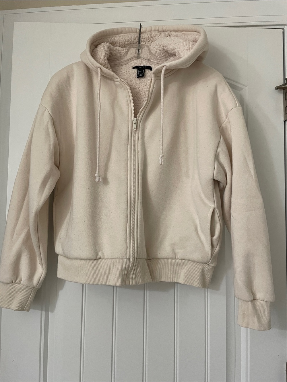 Forever 21 Cream Sherpa-Lined Zip Hoodie